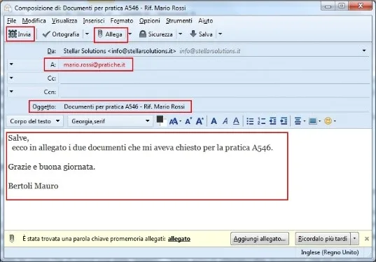 come madare un allegato email